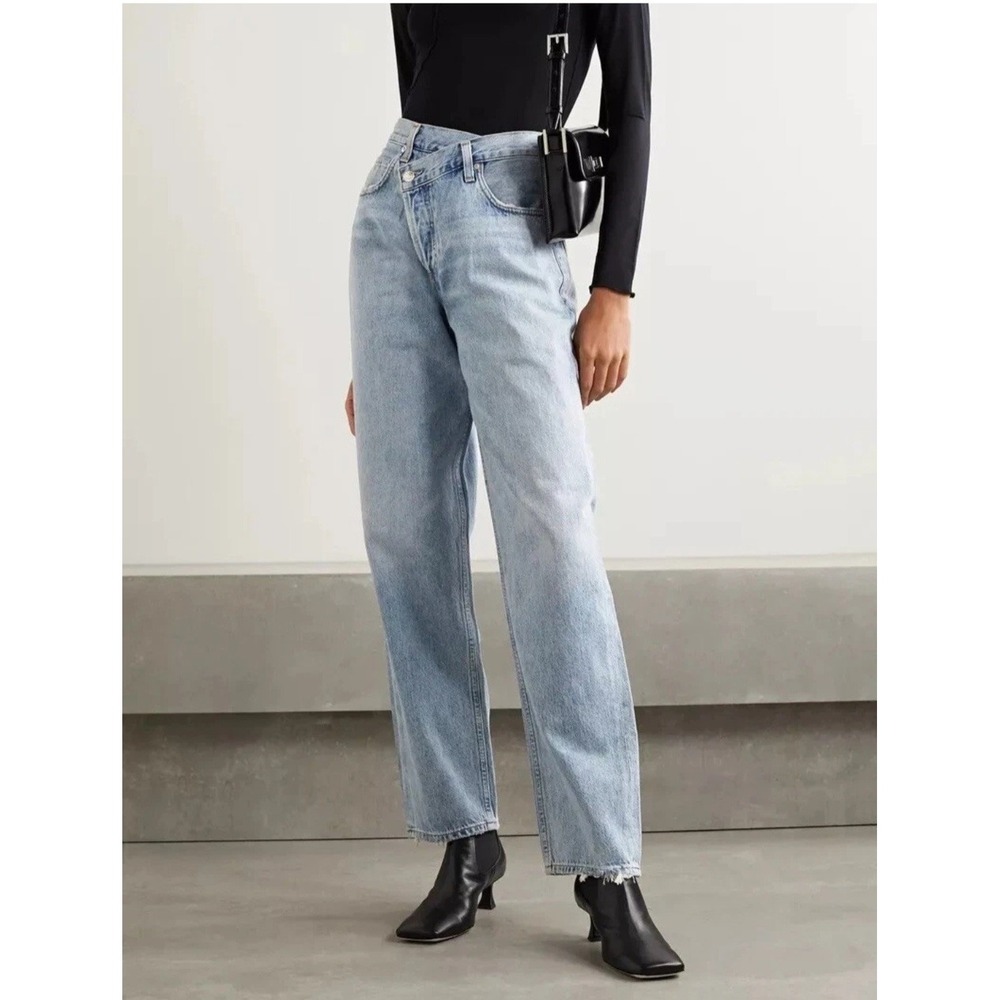 AGOLDE Criss Cross Upsized‎ High Rise Straight Leg Jeans Light Wash Blue Size 23